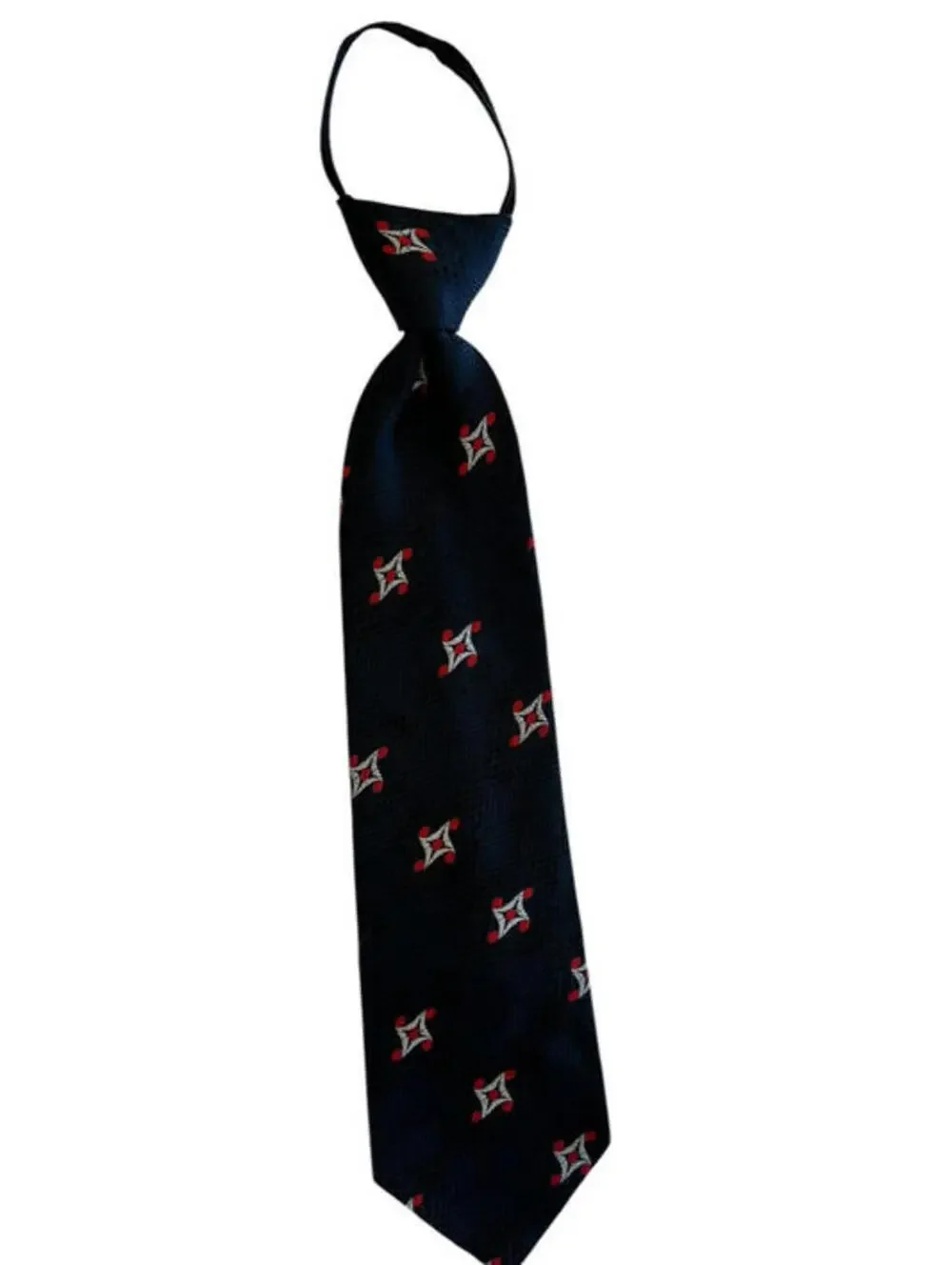 Necktie Navy Blue Zipper Tie Pre Tied Woven with white and red Pattern 1986.1